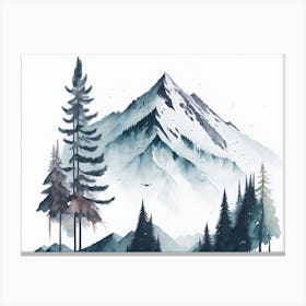 Mountain And Forest In Minimalist Watercolor Horizontal Composition 127 Canvas Print