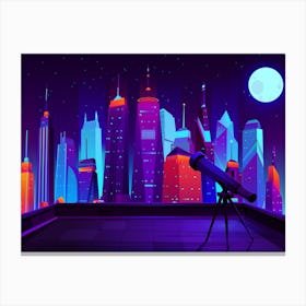 Synthwave Neon City: terrace, moon [synthwave/vaporwave/cyberpunk] — aesthetic poster, retrowave poster, neon poster Canvas Print