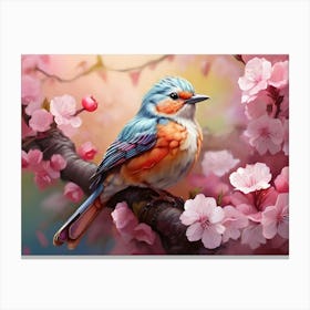 Bird In Cherry Blossoms 3 Canvas Print