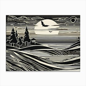 A Linocut Piece Featuring Fragmented And Ghostly Remnants Of Dreamy landscape, 115 Canvas Print