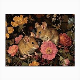 Floral Animal Illustration Mouse 4 Canvas Print