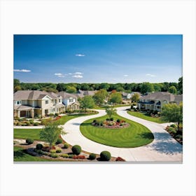 An Elegant Upscale Suburban Residential Real Estate Landscape Displaying Meticulous Homes Immersed (7) Canvas Print