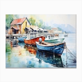 Watercolor Of Fishing Boats Canvas Print