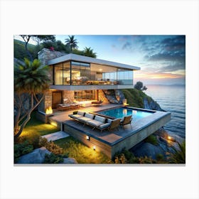 Modern Cliffside Villa With Infinity Pool Canvas Print