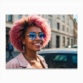 Afro Girl In Sunglasses pink hair Canvas Print