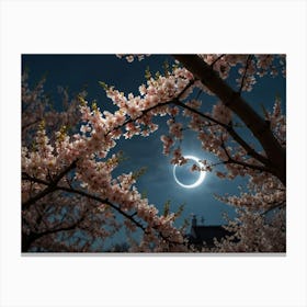 Full Moon In Cherry Blossoms Canvas Print