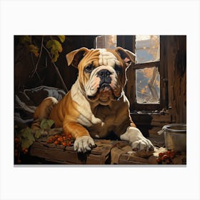 Bulldog Sitting By The Window Canvas Print