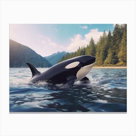 Realistic Orca Whale Photography Style In Water 2 Canvas Print