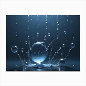 A Close Up Shot Of A Water Droplet Splashing Into A Pool Of Water, Creating A Dynamic And Energetic Scene Canvas Print