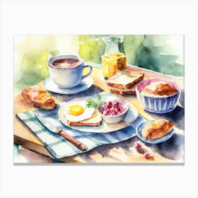 Breakfast On A Table In The Sunlight Watercolour 7 Canvas Print