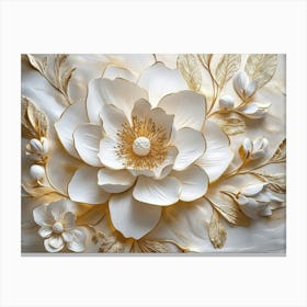 3d Modern Flower Artwork in Gold and White Hues 1 Canvas Print