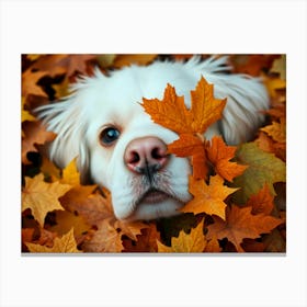 Dog In Autumn Leaves Canvas Print