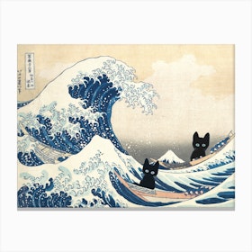 Art The Great Wave Off Kanagawa  Inspired Art Print Cat Canvas Print