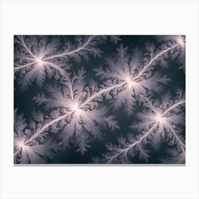 Abstract Fractal Art Showcasing Delicate, Glowing White Branches Forming Floral Patterns Against A Dark Background Canvas Print