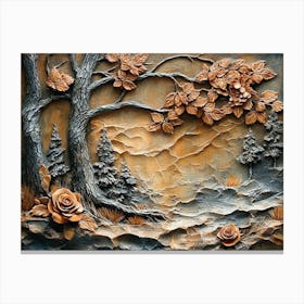 Painting Of Lifelike Tree Bark Textures And Woodland Beauty Of Natural Landscape Canvas Print