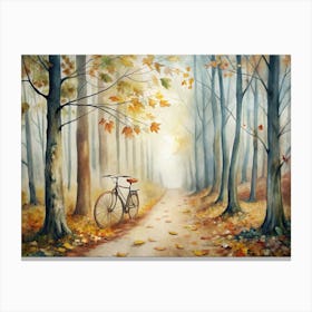 A Foggy Forest Trail Golden Leaves Falling Gentl Canvas Print