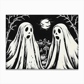 Spooky Pair With Pumpkin Faces For Halloween Canvas Print