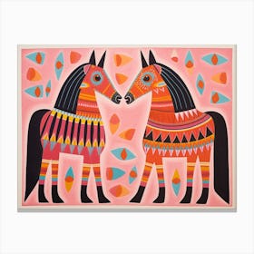 Horse 4 Folk Style Animal Illustration Canvas Print