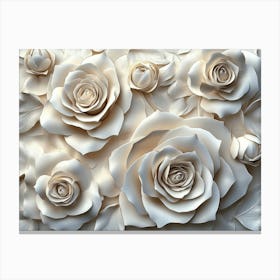 3d White Rose Seamless Flower Tiles Design Painting Canvas Print