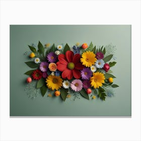 Flowers On A Green Background Canvas Print
