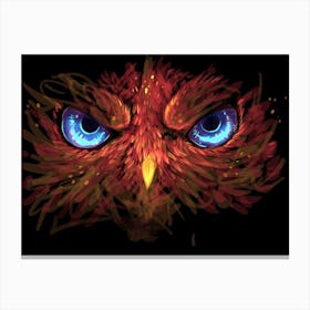 Owl Bird Art Darkness Blue Eyes Canvas Print