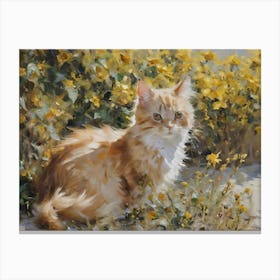 Cat In Yellow Flowers Canvas Print