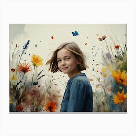 Girl In A Field Of Flowers Canvas Print