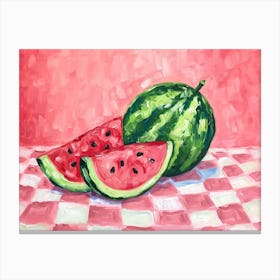 Watermelon Pink Checkerboard 1 Canvas Print