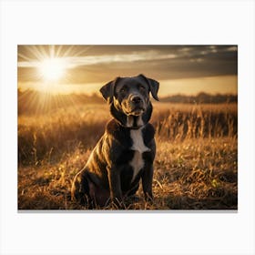 Dog In Field At Sunset Canvas Print