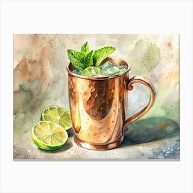 Watercolor Painting Of A Moscow Mule Cocktail 1 Canvas Print