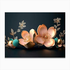 Illustration Background With Golden Jewelry And Flowers 1 Canvas Print