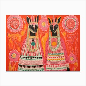 Llama 2 Folk Style Animal Illustration Canvas Print