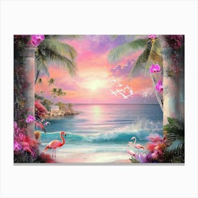 Beautiful Sea View From The Garden Of Orchids And Palm Trees 1 Canvas Print