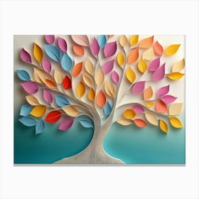 Colorful Tree With Leaves On Hanging Branches Floral Tree Abstraction Canvas Print