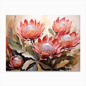 Beautiful Vintage Watercolor Proteas Canvas Print