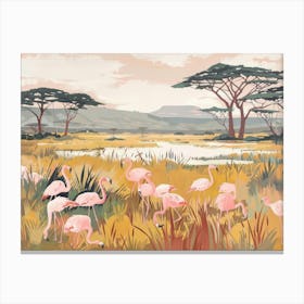 Pink Flamingoes Tropical Jungle Illustration 4 Canvas Print