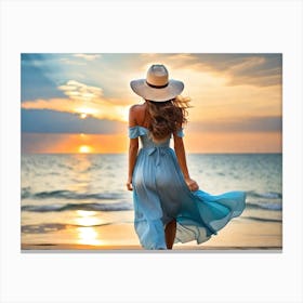 Beautiful Woman On The Beach Canvas Print