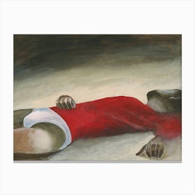 man sleeping homoerotic painting gay art bedroom red underwear bulge hands beige figurative hand painted Canvas Print