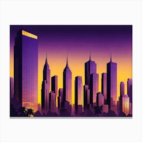 Cityscape At Sunset, vector art Canvas Print