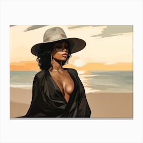 Illustration of an African American woman at the beach 54 Canvas Print