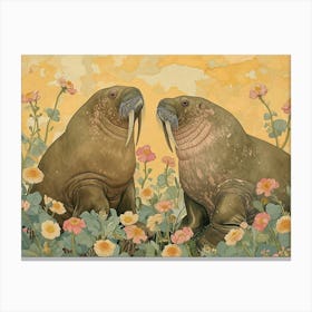 Floral Animal Illustration Walrus 2 Canvas Print