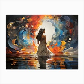 Watercolor Abstract Woman In The Water Canvas Print