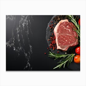 Steak On A Black Background 2 Canvas Print