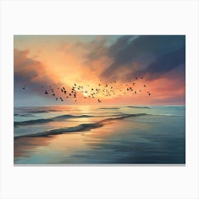 Sunset With Birds Paintings Art Print Canvas Print