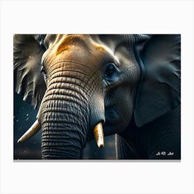 Young Elephant Bull Photo Realistic Painting With Sand On Head Canvas Print