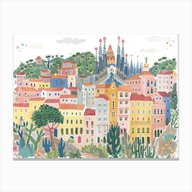 Barcelona Spain Landmarks Painting Landscape Canvas Print