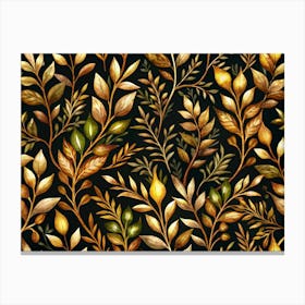 Watercolor Seamless Pattern Of Golden Leaves Canvas Print