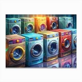 Colorful Array Of Washing Machines Canvas Print