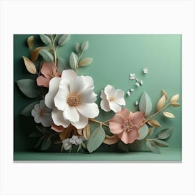 Floral Artwork Painting on Green Background 1 Canvas Print