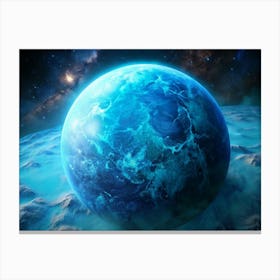 Blue Planet With Aurora Borealis In Space Canvas Print